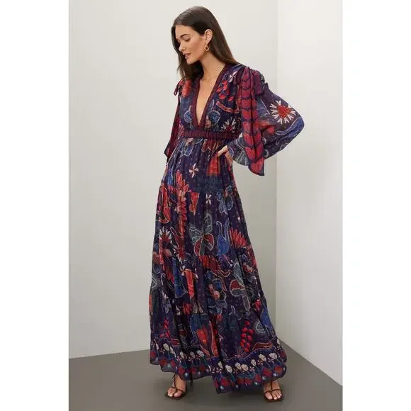 Farm Rio Tropical Shine Navy Blue Maxi Dress sz XL - Picture 1 of 13